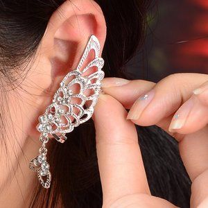 Crystal Hollow Wing Ear Cuff Earring Wrap Clip On Earring For Women New.